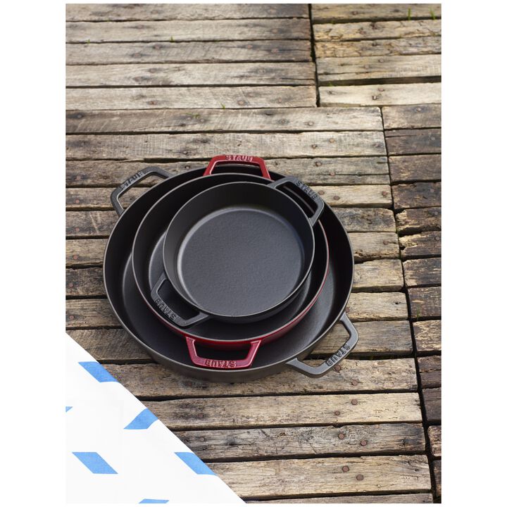 Cast Iron, 13-inch, Double Handle Fry Pan, black matte, large 3