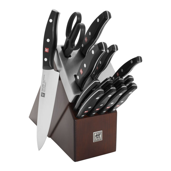Signature, 15-pc, Self Sharpening Knife block set, brown, large 1