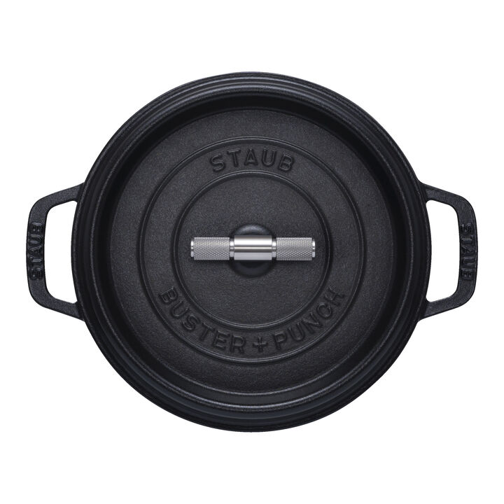 Cast Iron, 4 qt, Round, Dutch Oven Buster And Punch, Black Matte, large 2