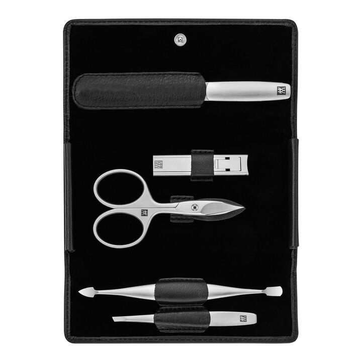 PREMIUM, 5-pc, Nappa Leather Manicure Pedicure Set With Nail Clippers, Black Matte, large 1