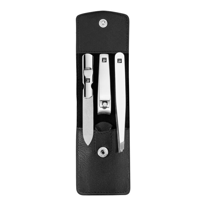 CLASSIC, 3-pc, Leather Manicure Pedicure Set With Nail Clippers, Black Matte, large 1