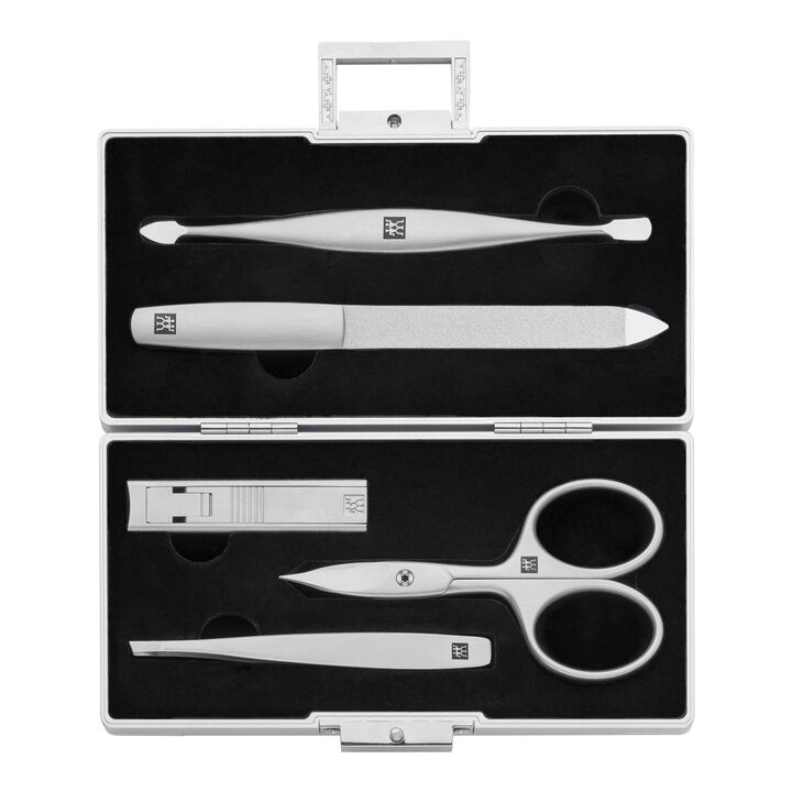 PREMIUM, 5-pc Aluminum Manicure Pedicure Set With Compact Nail Clippers - Aluminum With Black Velvet, large 1