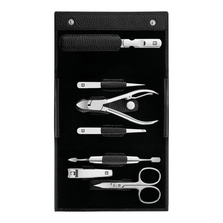CLASSIC, 7-pc, Leather Manicure Pedicure Set With Nail Clippers, Black Matte, large 1