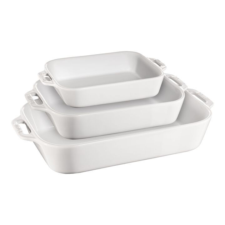 Stoneware, 3-pc, Rectangular Baking Dish Set, white, large 1