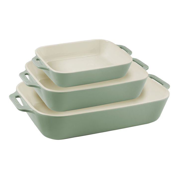 Stoneware, 3-pc, Rectangular Baking Dish Set, eucalyptus, large 1