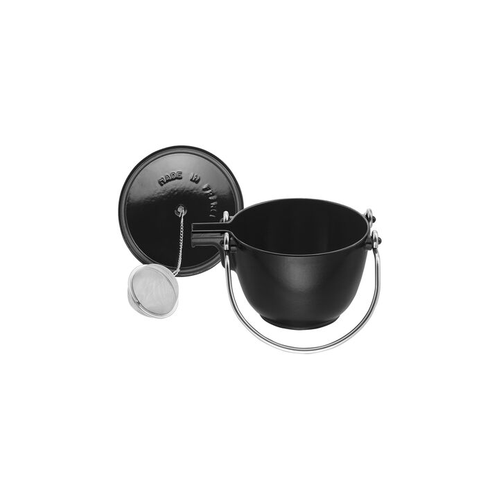Cast Iron, 1.2 qt, Round, Tea Kettle, Black Matte, large 3
