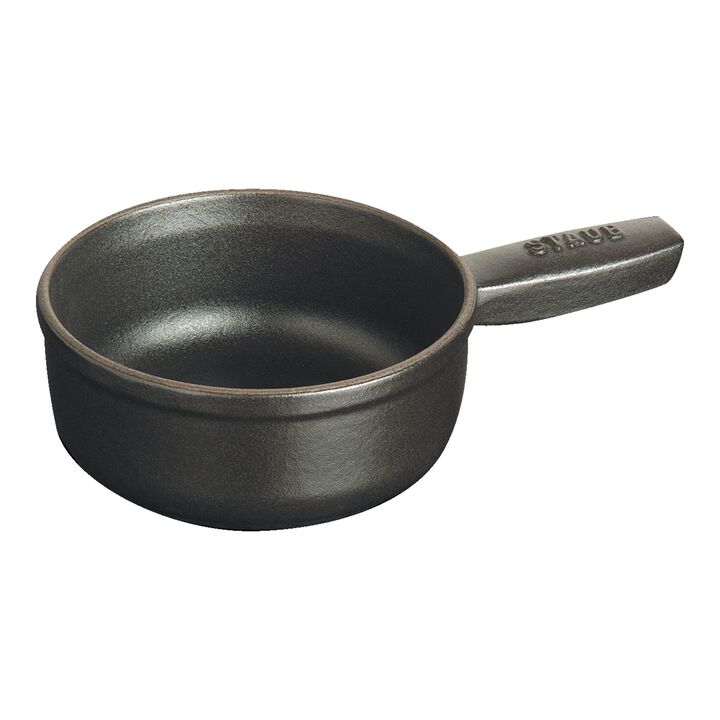 Cast Iron, 0.375 qt, Mini Cheese Fondue Pot, black matte, large 1