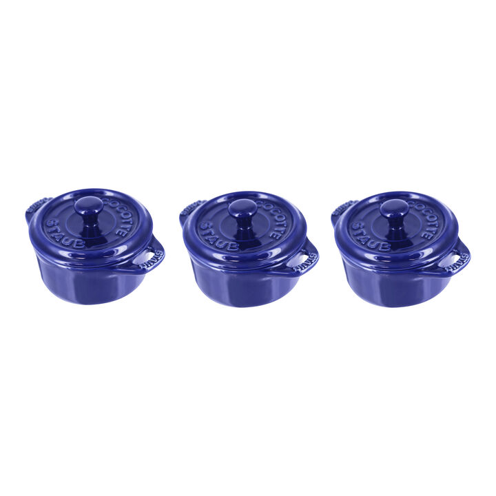 Stoneware, 3-pc, Mini Round Dutch Oven Set, dark blue, large 1