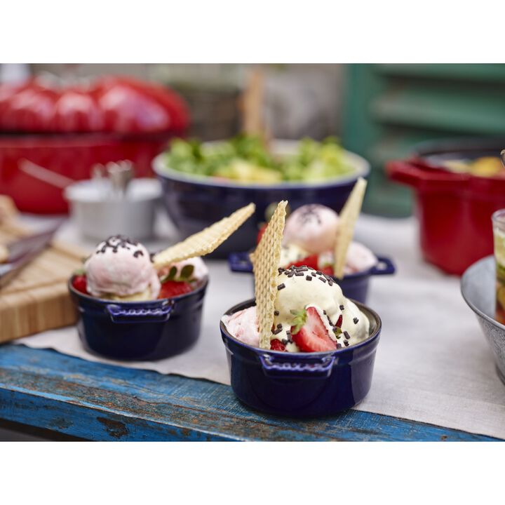 Stoneware, 3-pc, Mini Round Dutch Oven Set, dark blue, large 3