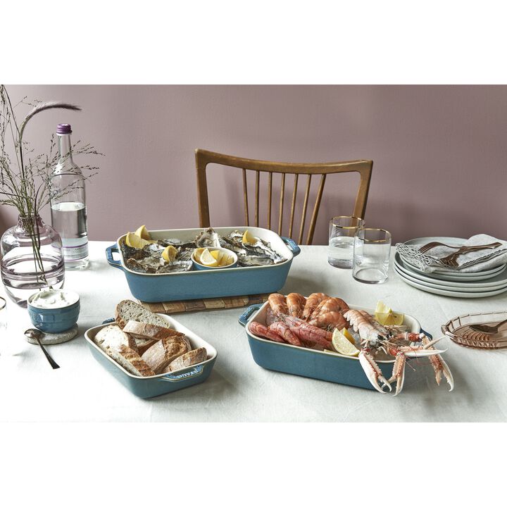 Stoneware, 3-pc, Rectangular Baking Dish Set, rustic turquoise, large 2
