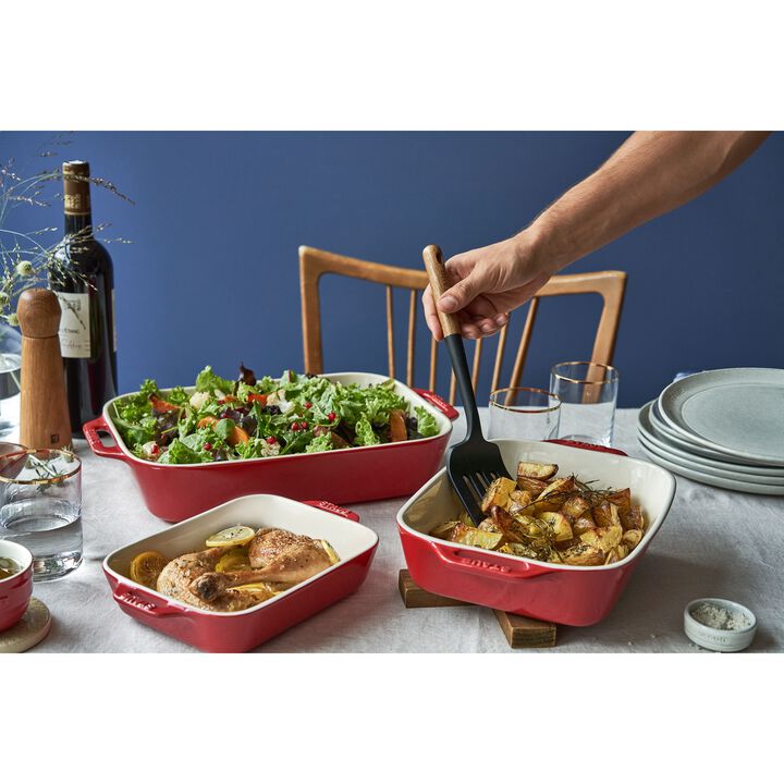 Stoneware, 3-pc, Rectangular Baking Dish Set, cherry, large 2