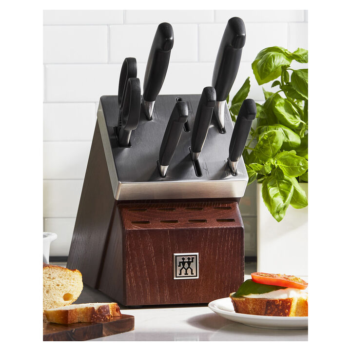 FOUR STAR, 7-pc, Self-Sharpening Knife Block Set, silver-black, large 2