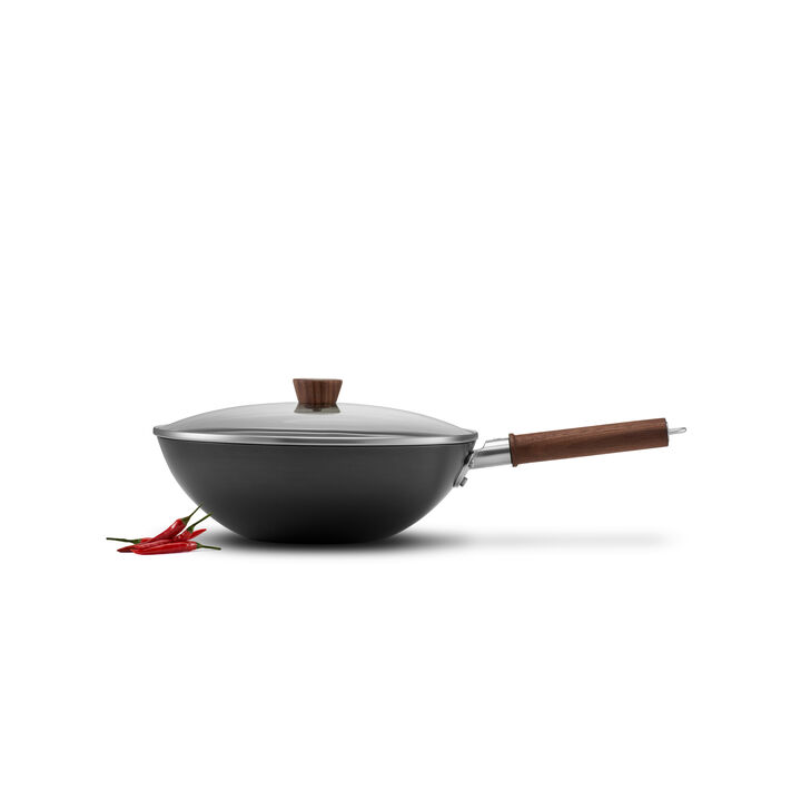 Dragon, 12-inch, Carbon Steel, Wok With Lid, Black Matte, large 4