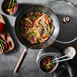 12-inch, Carbon Steel, Wok With Lid, Black Matte