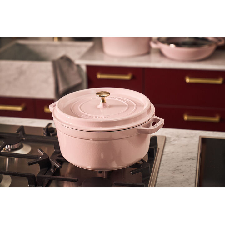 Cast Iron, 4 qt, Round, Dutch Oven, Pink Peony, large 2