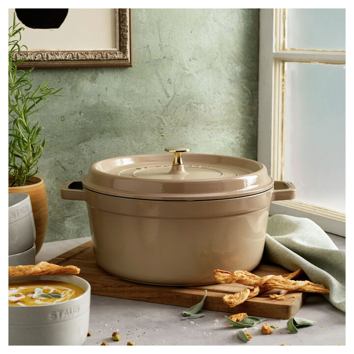 Cast Iron, 5.5 qt, Round, Dutch Oven, Sesame, large 2