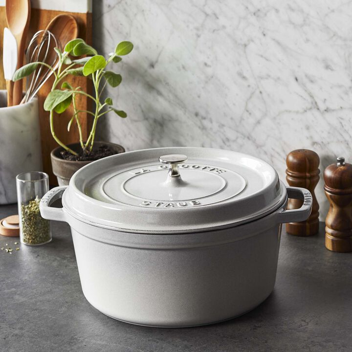 Cast Iron, 7 qt, Round, Dutch Oven, White Truffle, large 2
