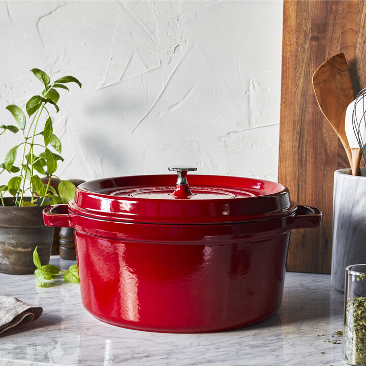 Cast Iron, 4 qt, Round, Dutch Oven, Cherry, large 2