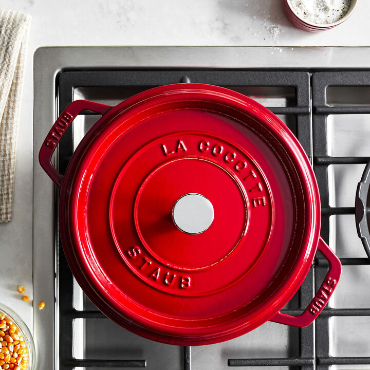 Cast Iron, 4 qt, Round, Dutch Oven, Cherry, large 3
