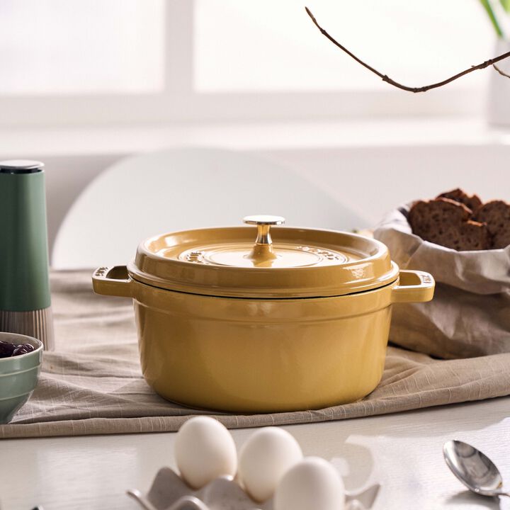 Cast Iron, 4 qt, Round, Dutch Oven, Citron, large 2
