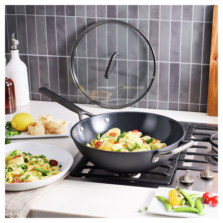 Milano, 12-inch, Aluminum, Wok With Glass Lid, Black Matte, large 2